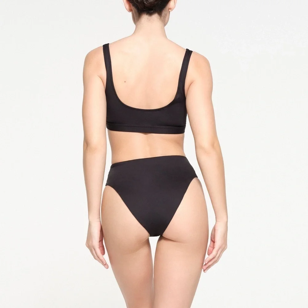 NWT SKIMS Signature Swim Mid Waist Bottom & tank bikini top Onyx Black Sz large